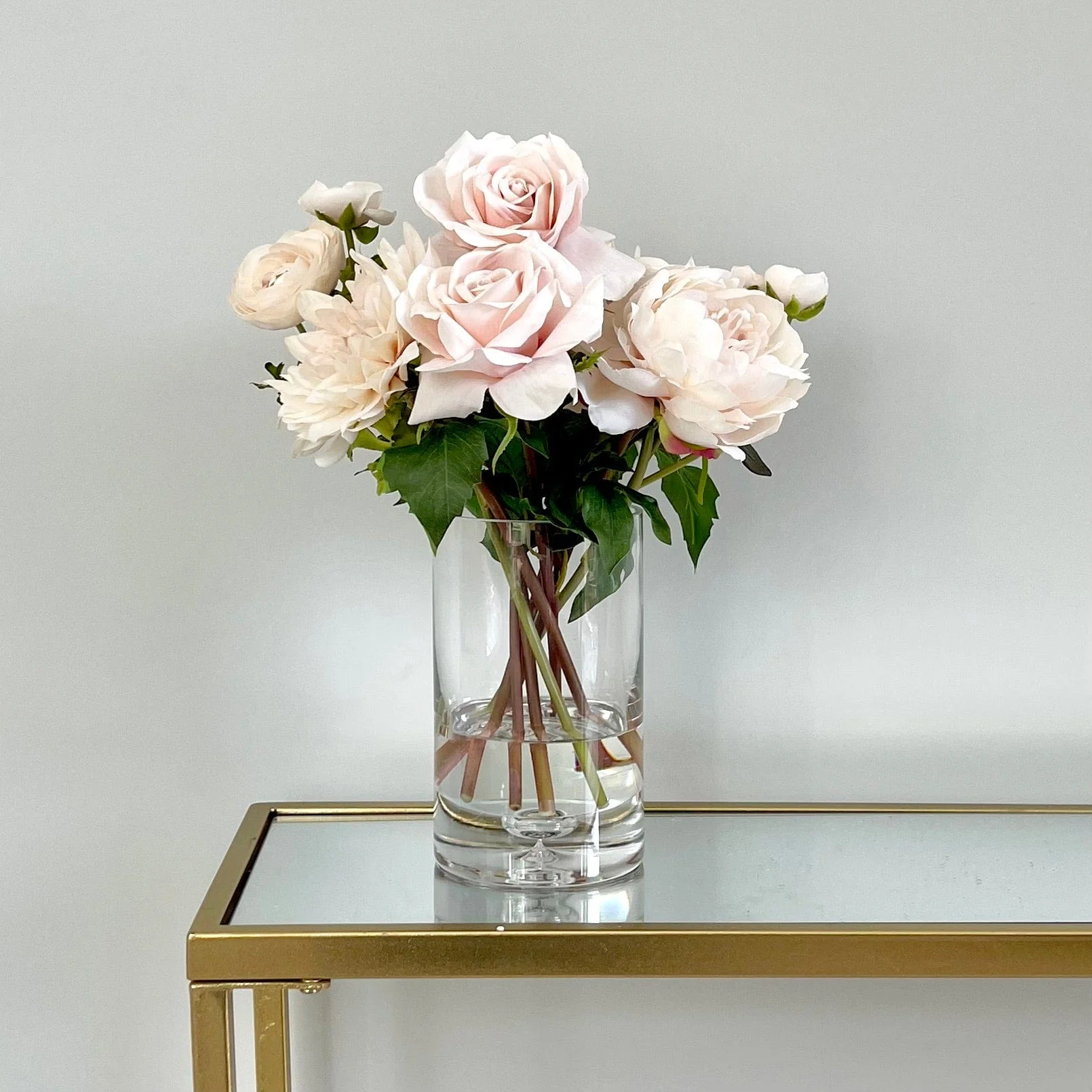 Artificial Blush Pink Rose & Dahlia Arrangement In Vase - Image 3