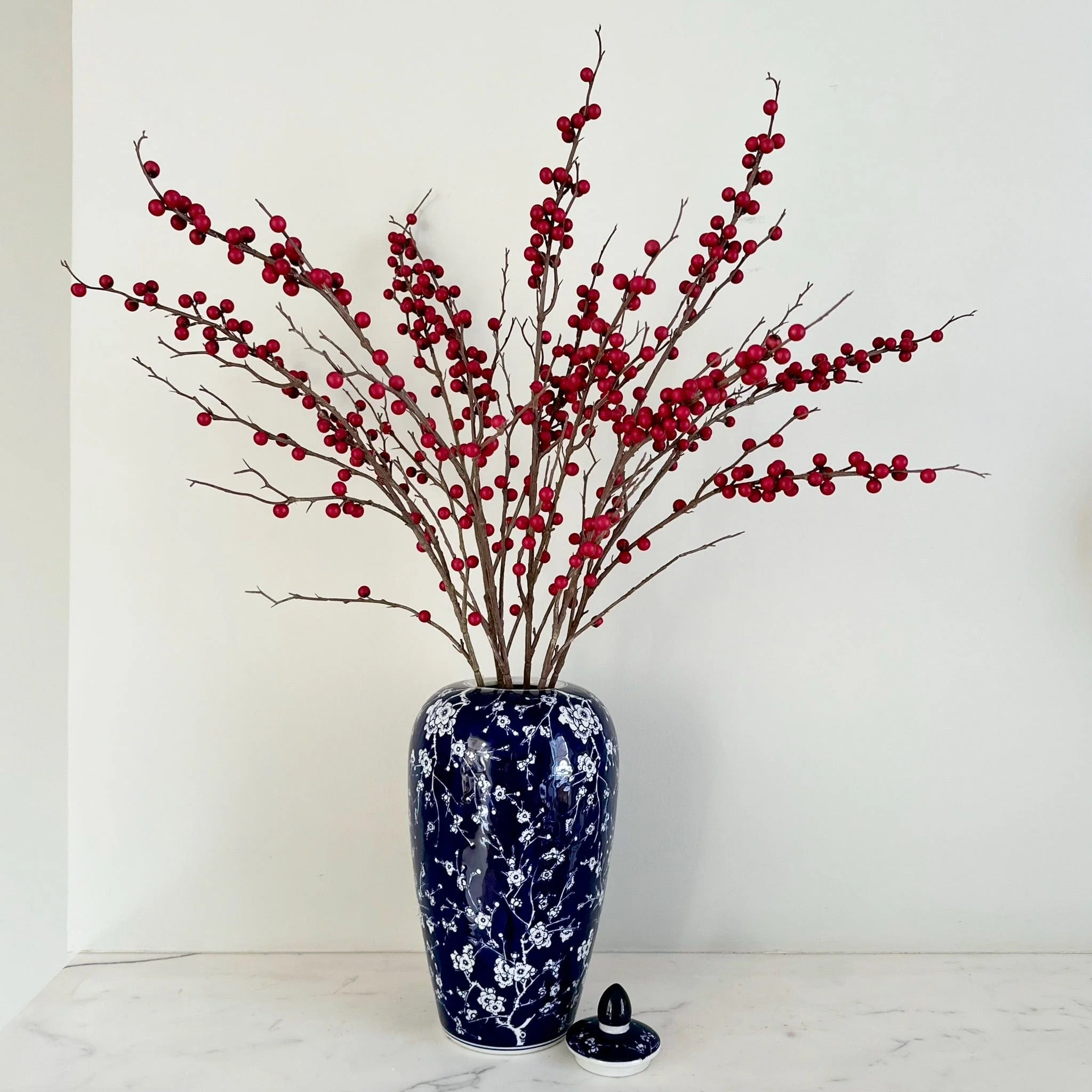 Tall Red Berries & Oriental Vase Set - Image 2
