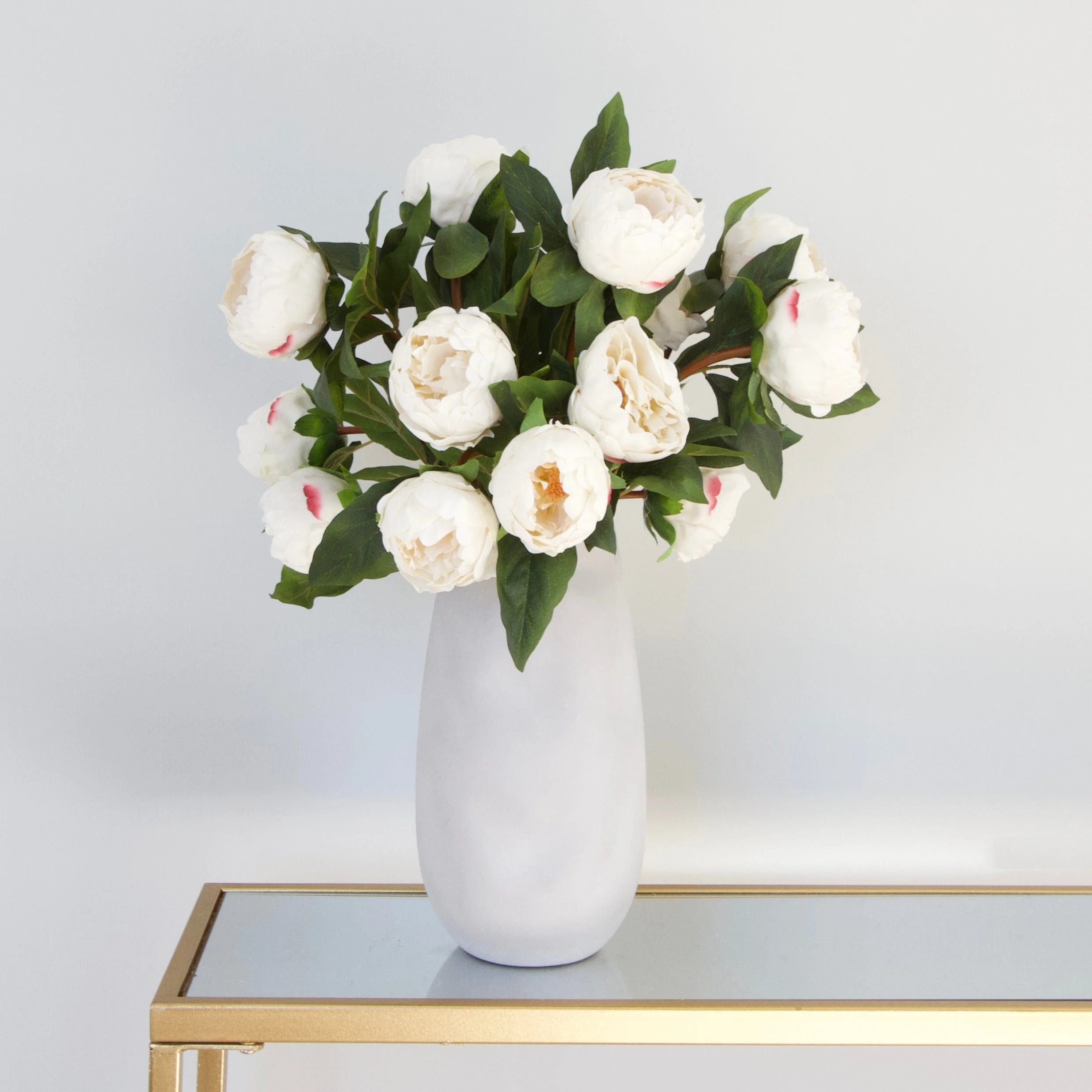 White Real Touch Peony Bouquet & Naunton Vase Set - Image 3