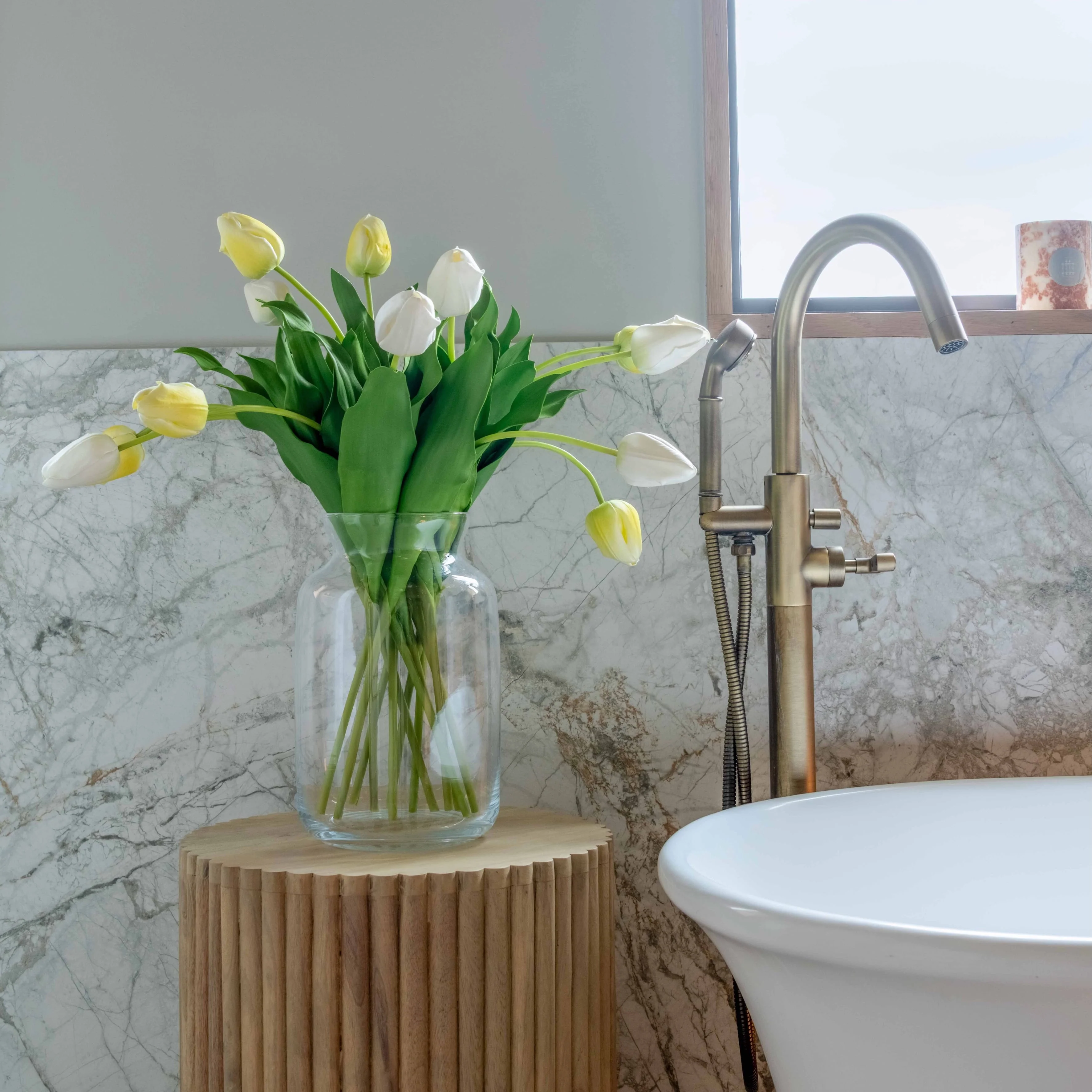 Artificial White & Yellow Tulip Arrangement - Image 5