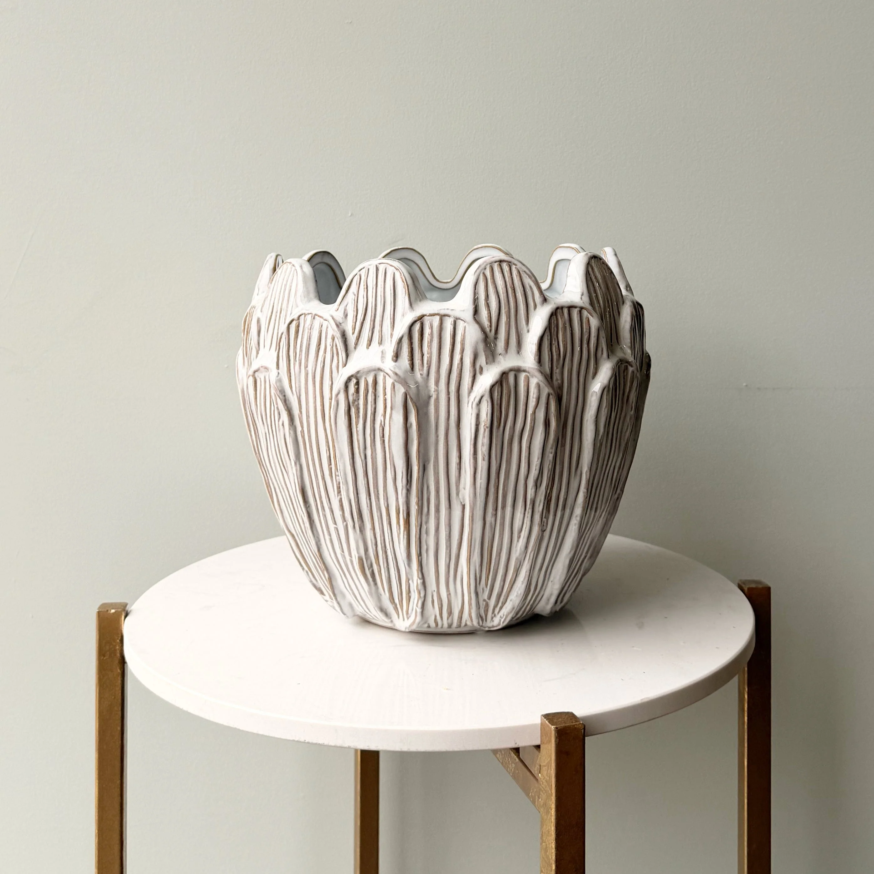 Beige Petal Ceramic Pot - Image 2