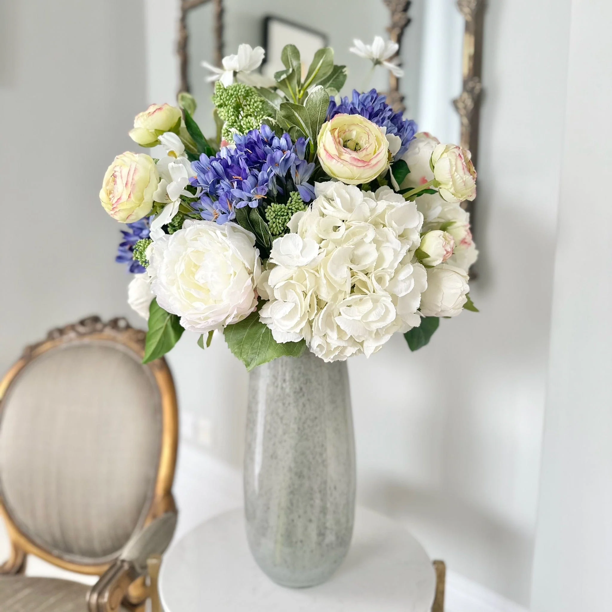 Blue & White Deluxe Artificial Flower Arrangement - Image 6