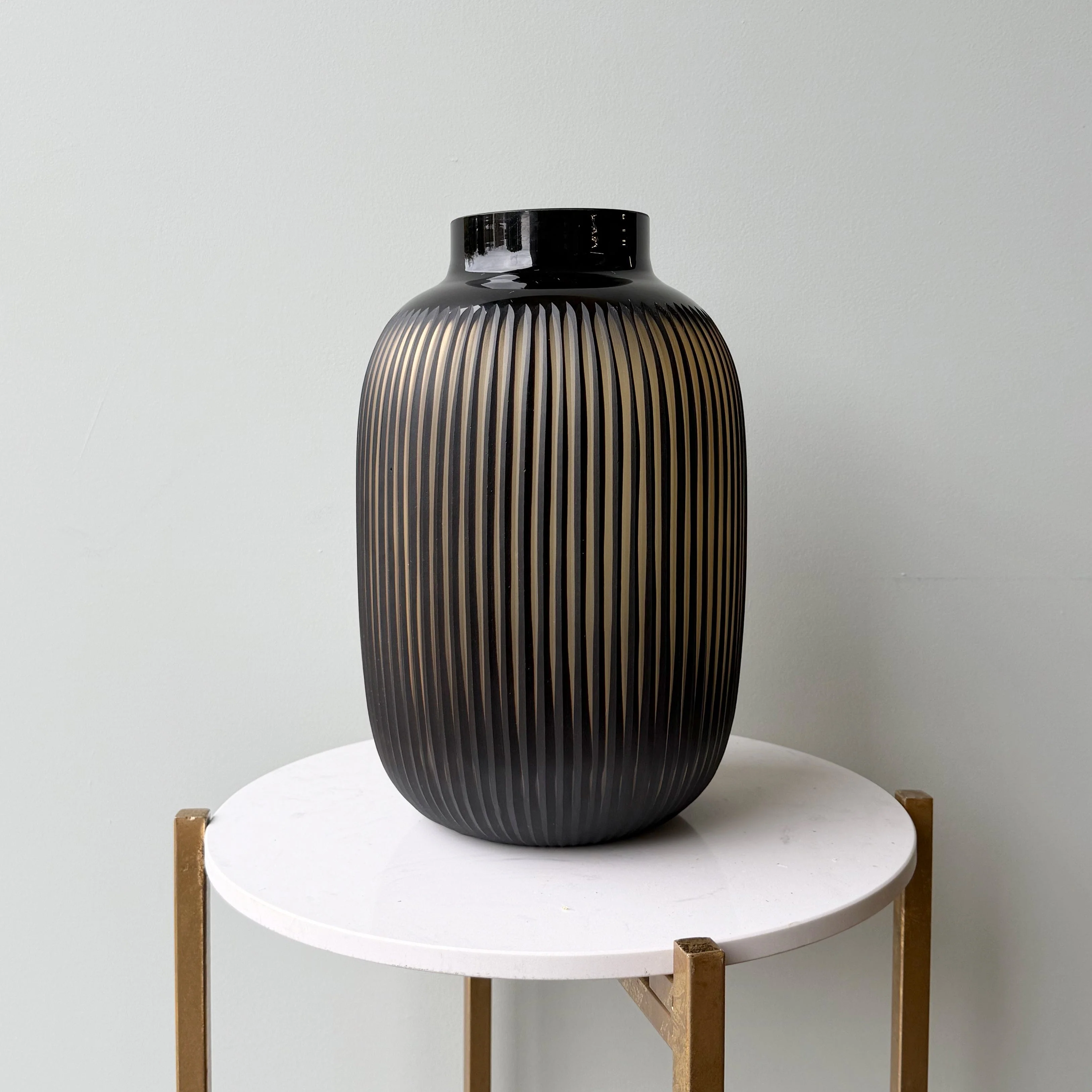 Hand Blown Amber Glass Ribbed Vase - Image 2