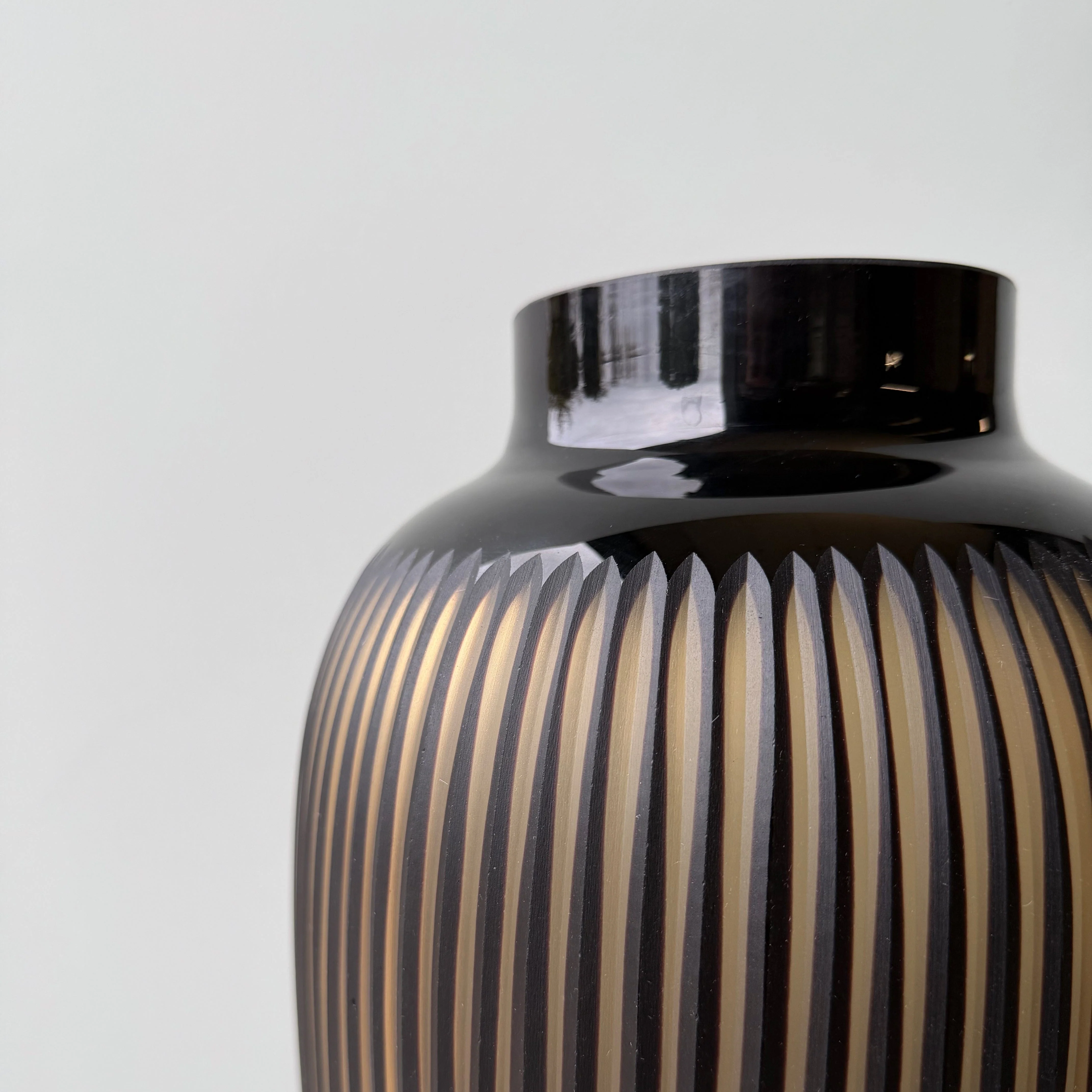 Hand Blown Amber Glass Ribbed Vase - Image 3