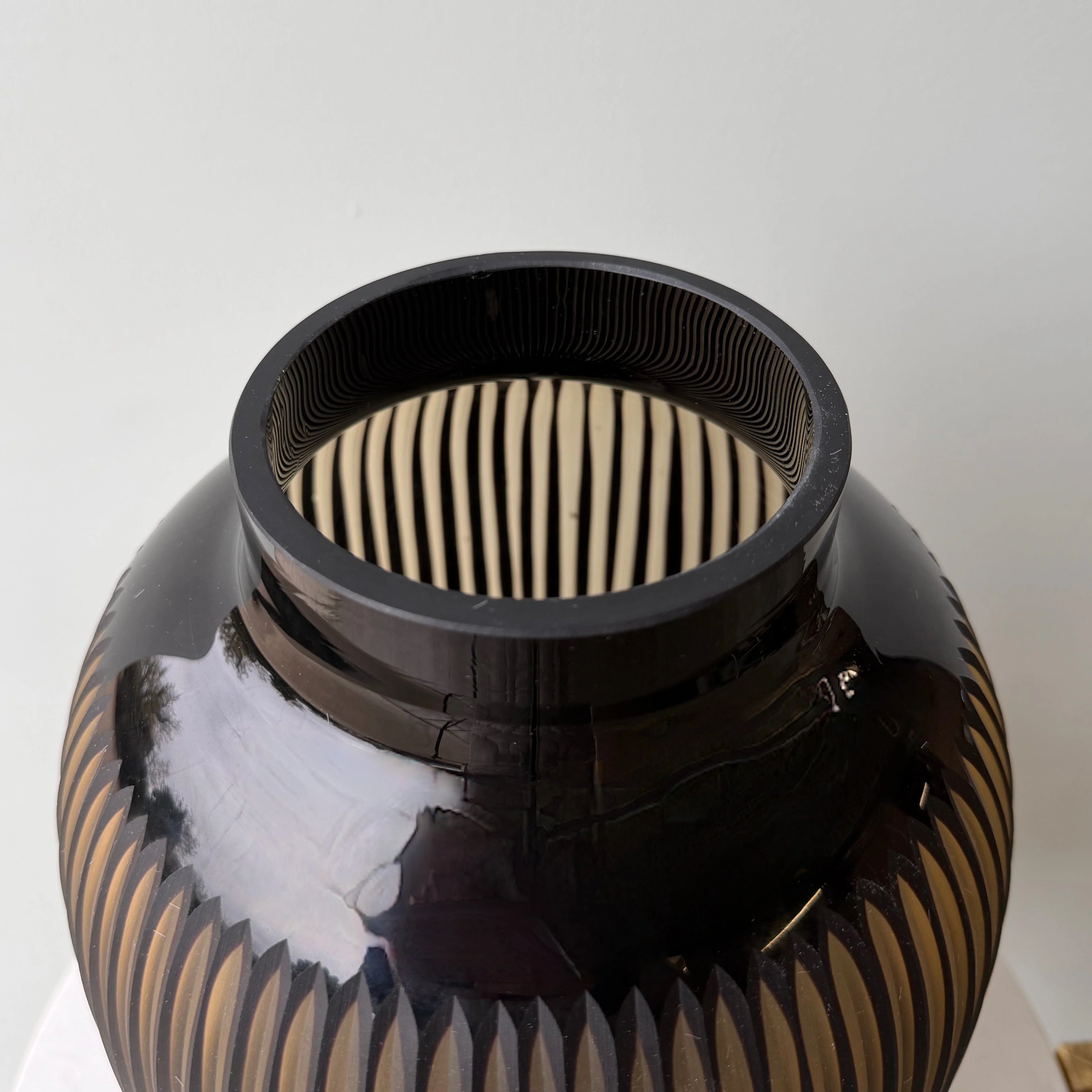 Hand Blown Amber Glass Ribbed Vase - Image 5