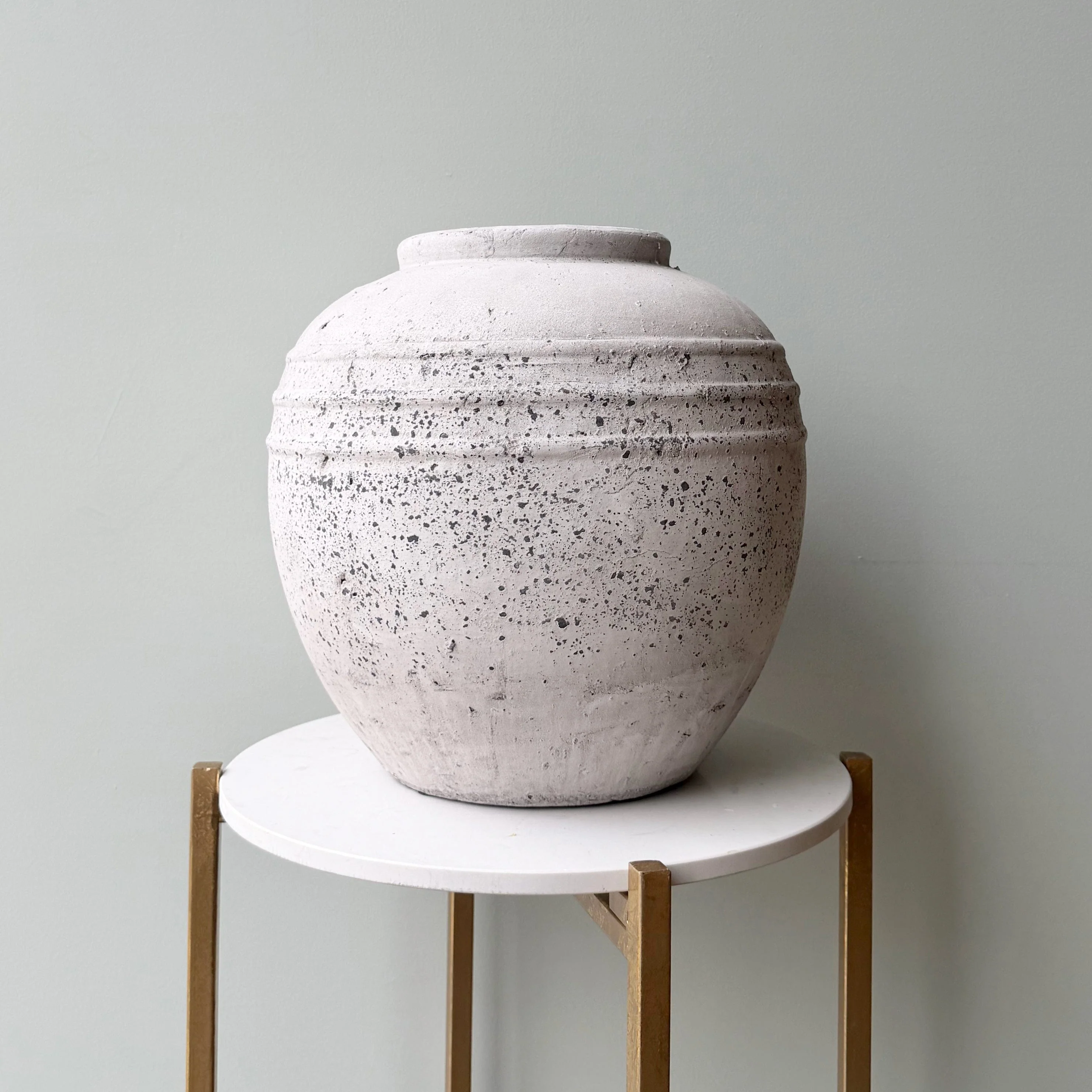Large Pale Grey Distressed Stone Vase - Image 2