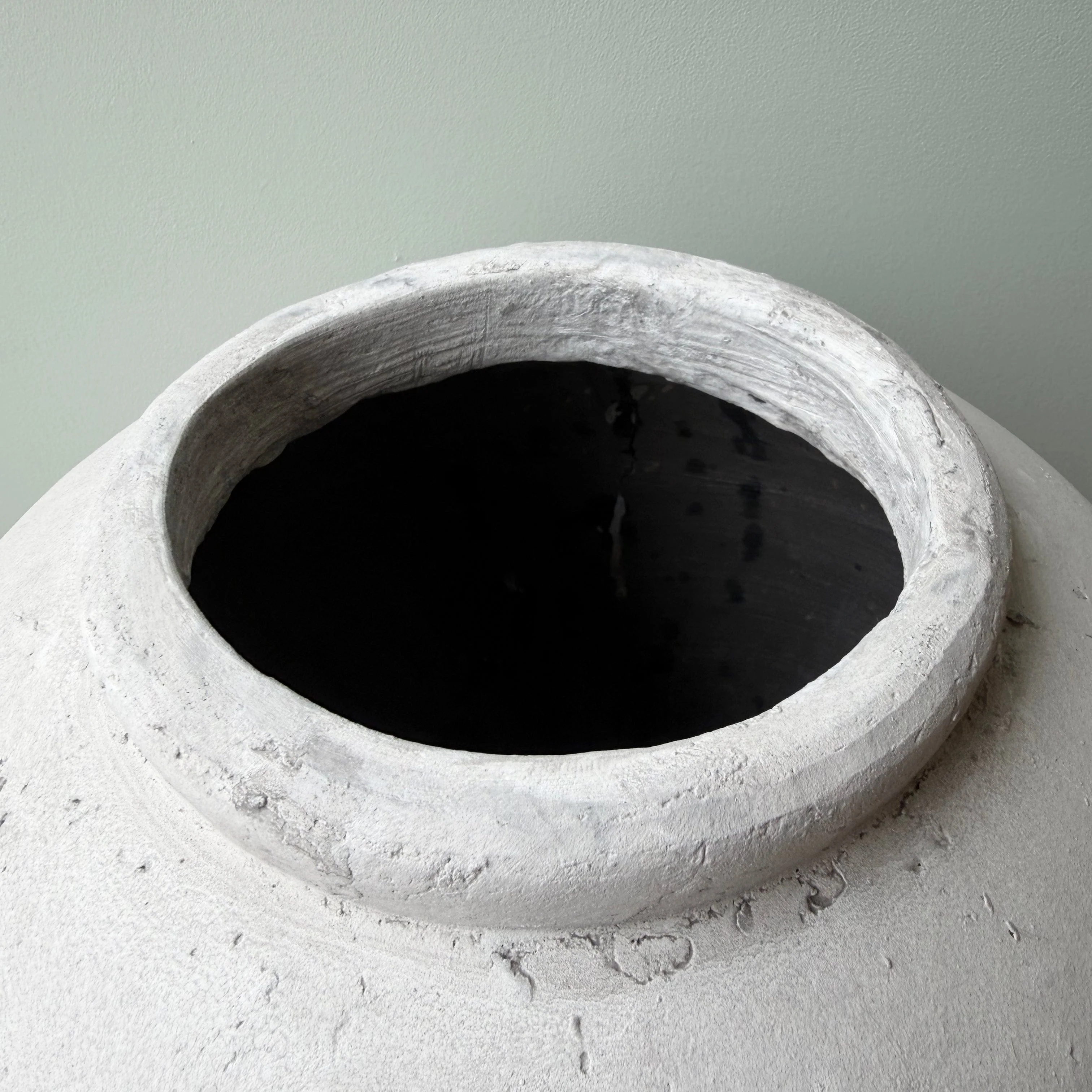 Large Pale Grey Distressed Stone Vase - Image 3