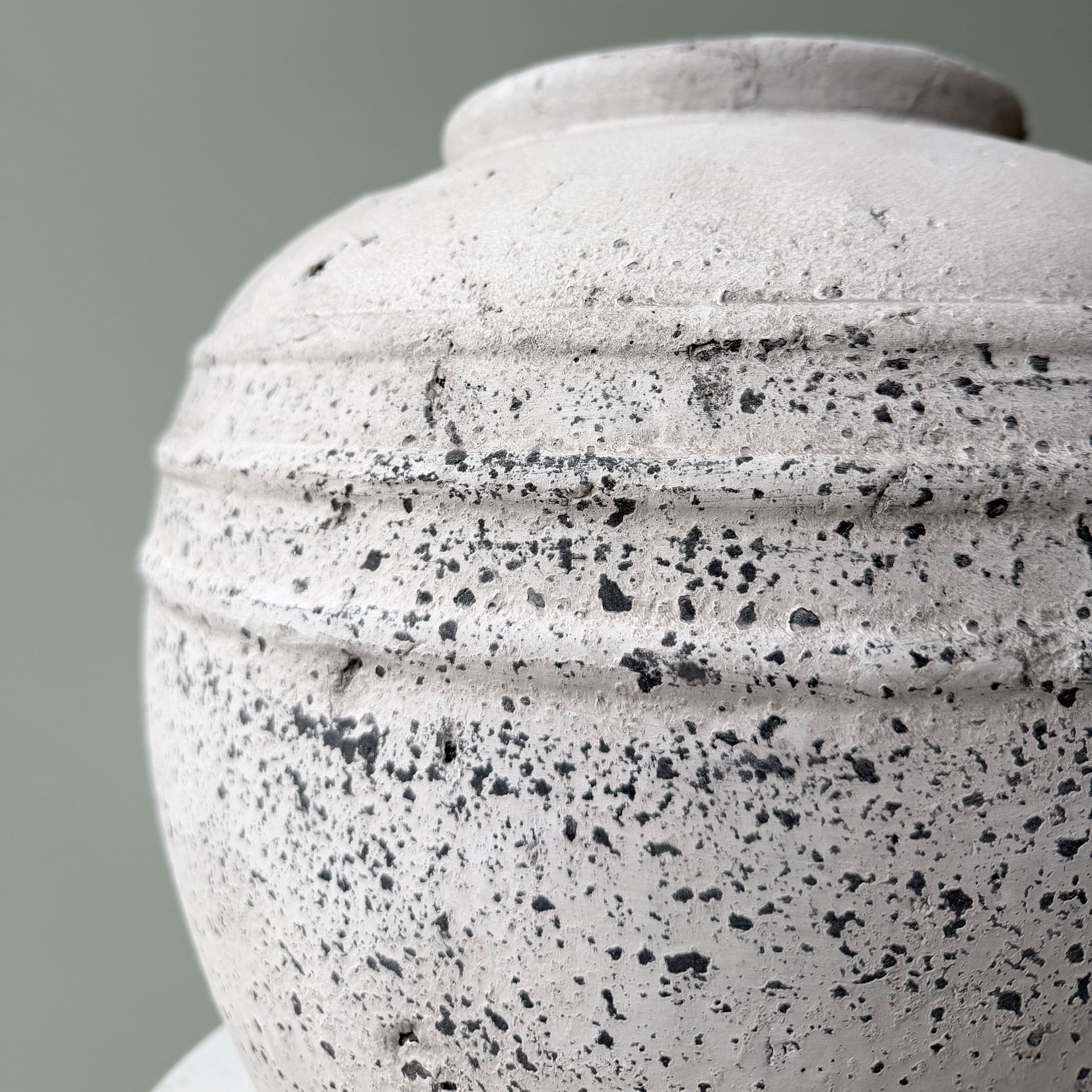 Large Pale Grey Distressed Stone Vase - Image 4