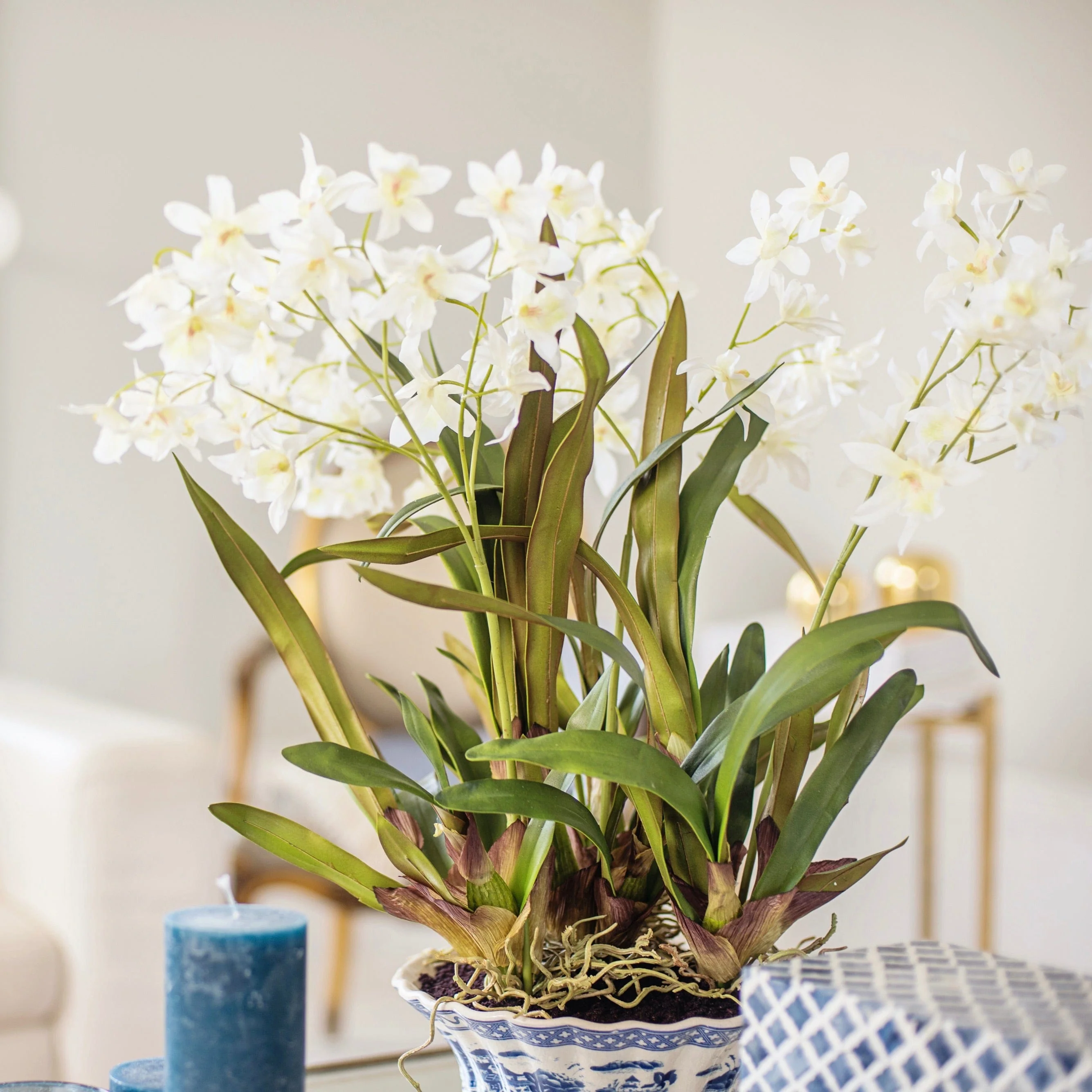 White Artificial Dendrobium Orchid Plant - Image 6