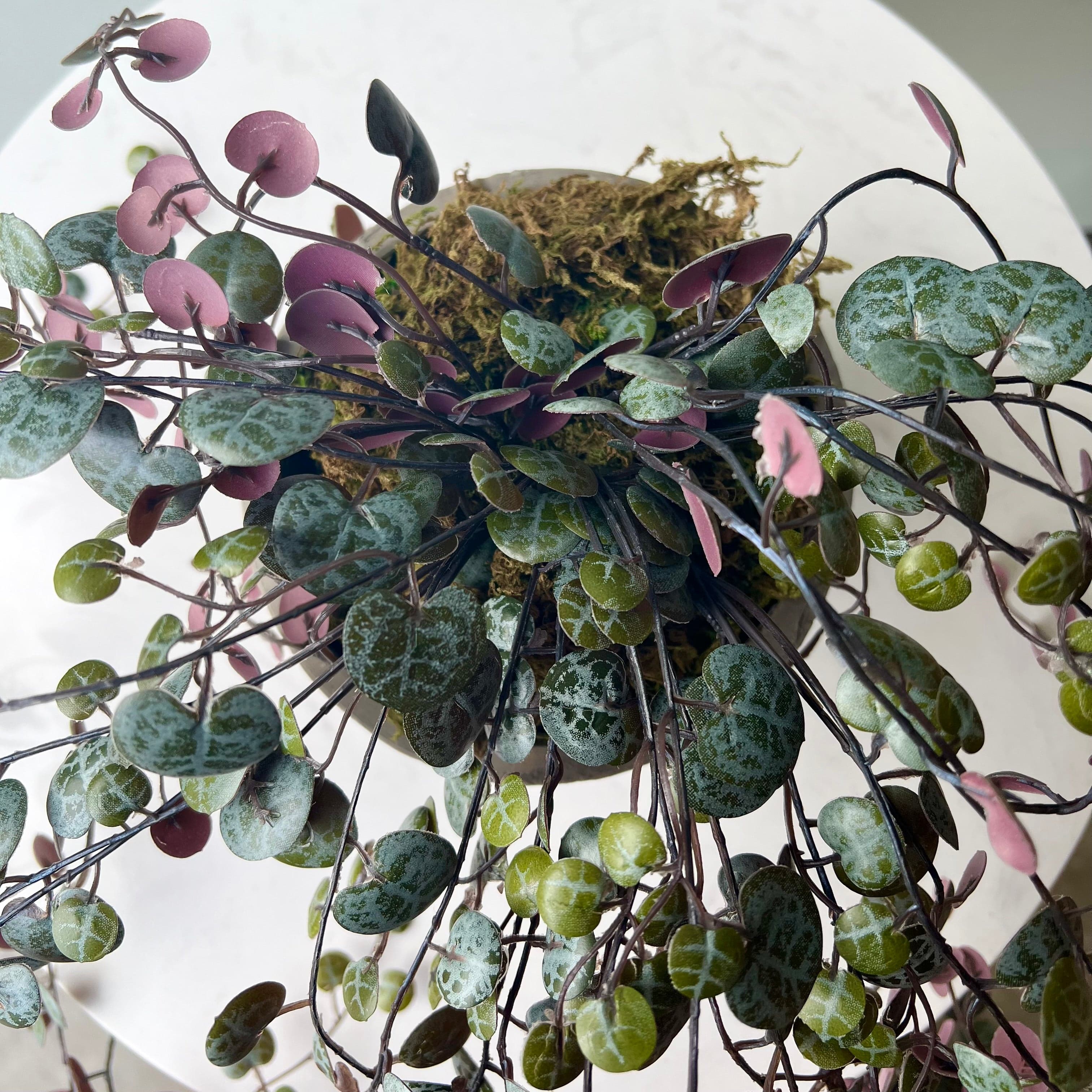Artificial Purple Hanging Angel Vine Plant with Grey Cement Pot - Image 5