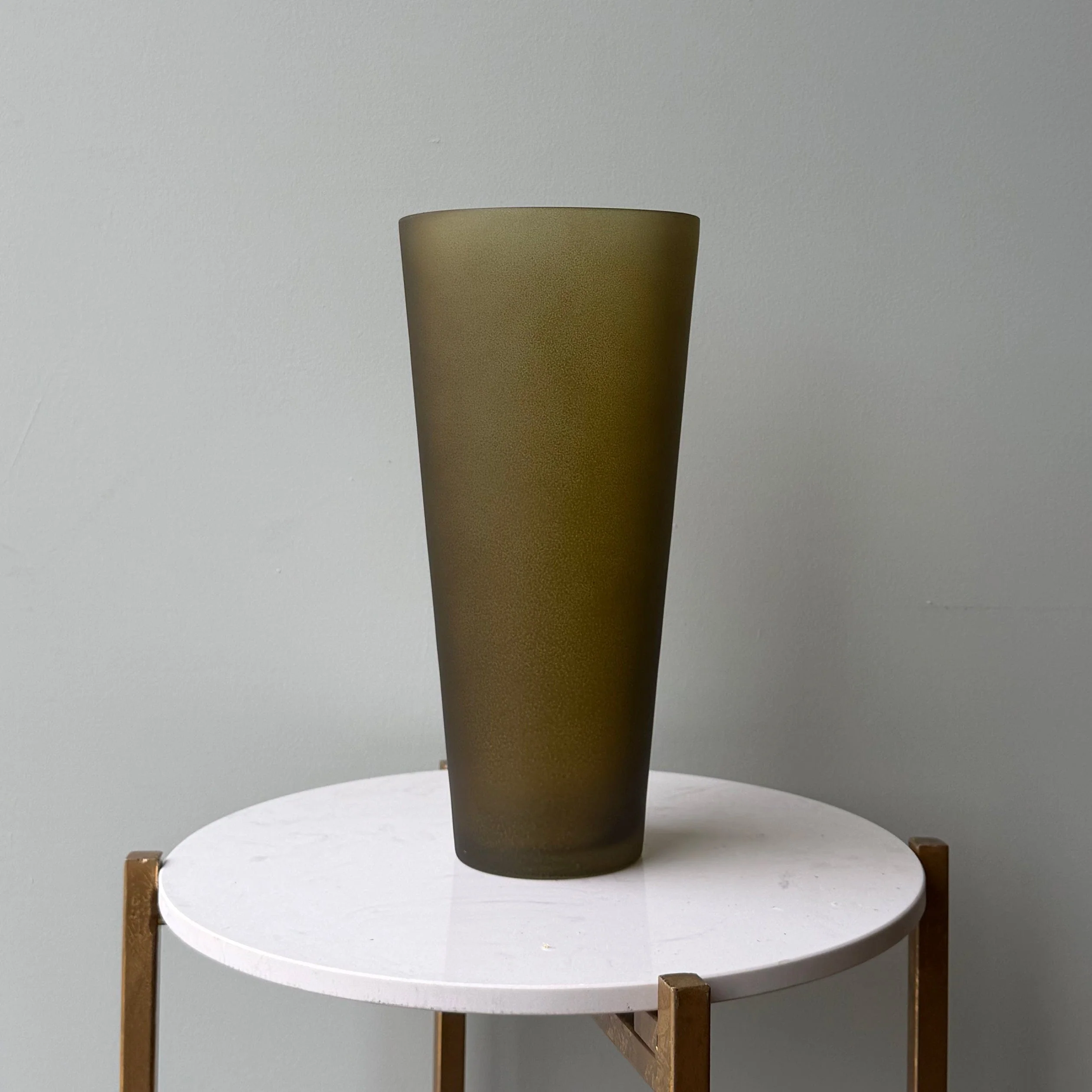 Smoky Olive Glass Fluted Vase - Image 2