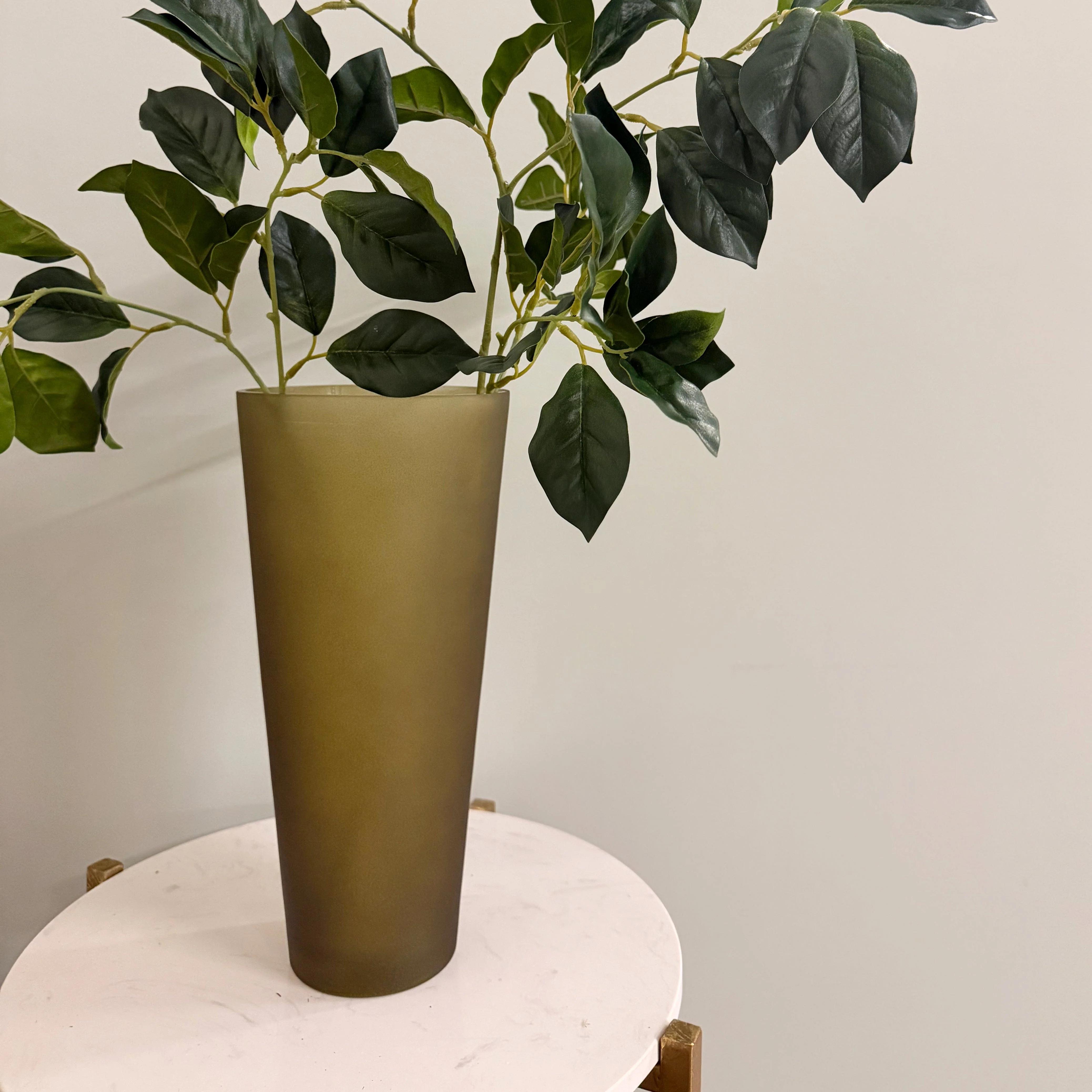 Smoky Olive Glass Fluted Vase - Image 4