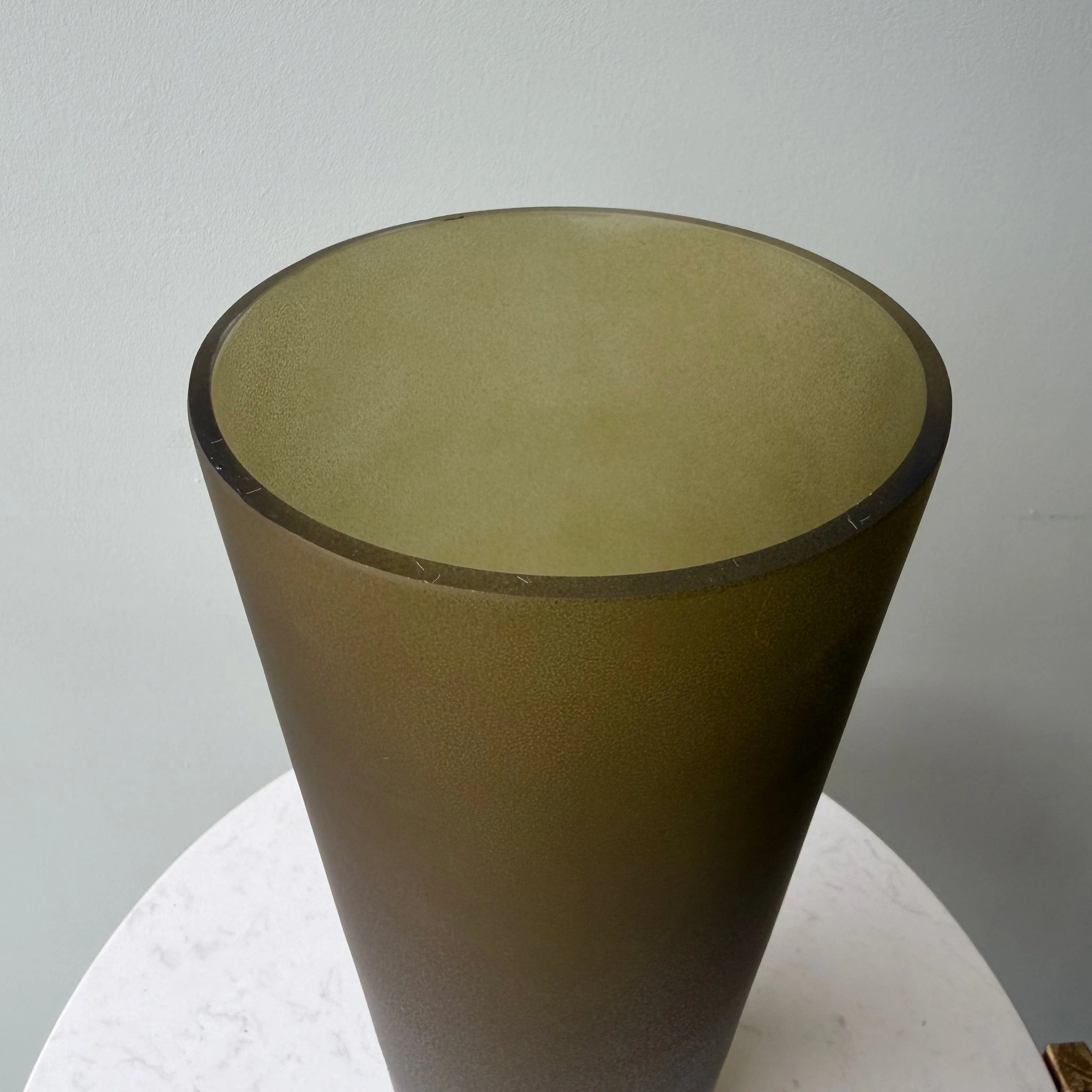Smoky Olive Glass Fluted Vase - Image 5