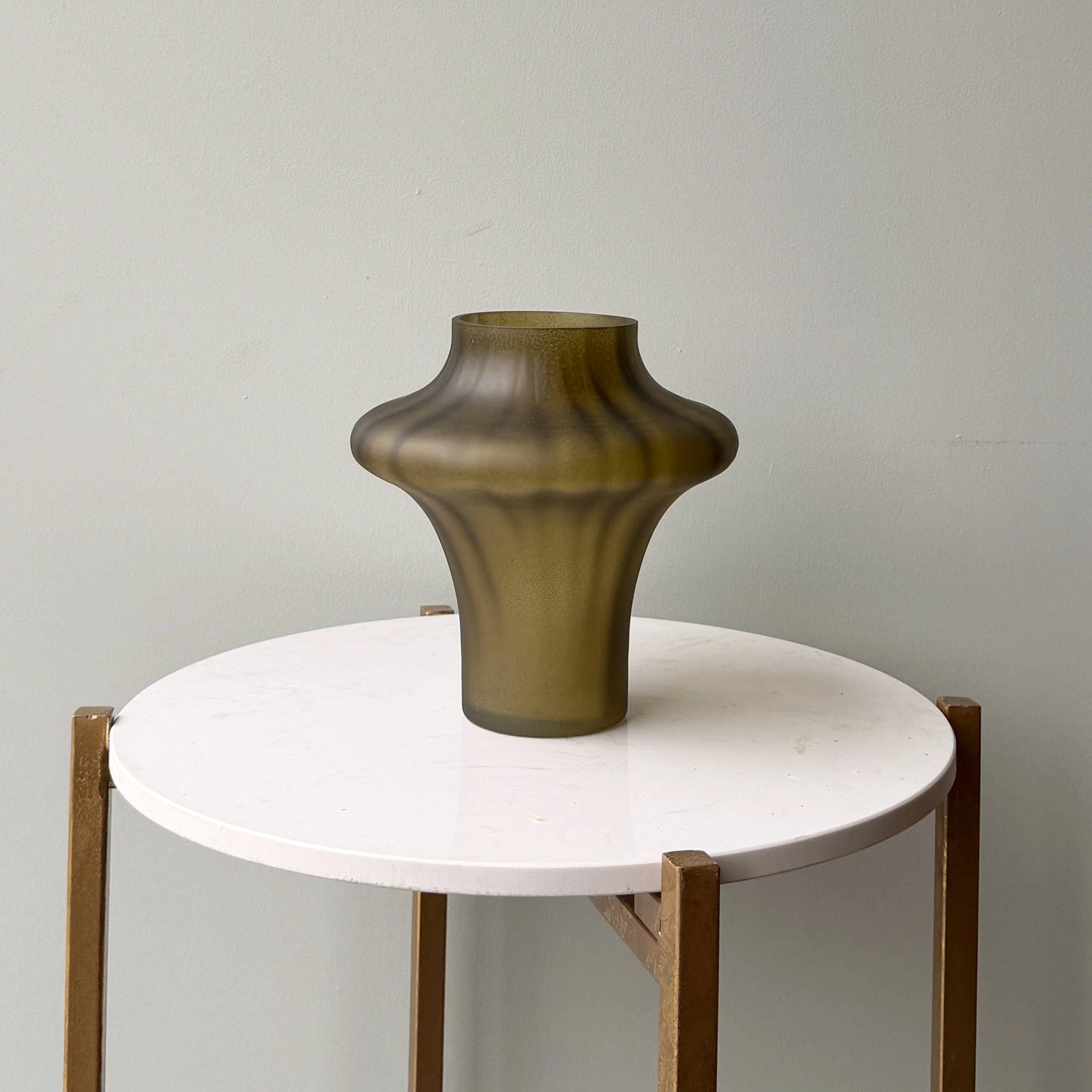 Smoky Olive Glass Sculptured Vase - Image 2