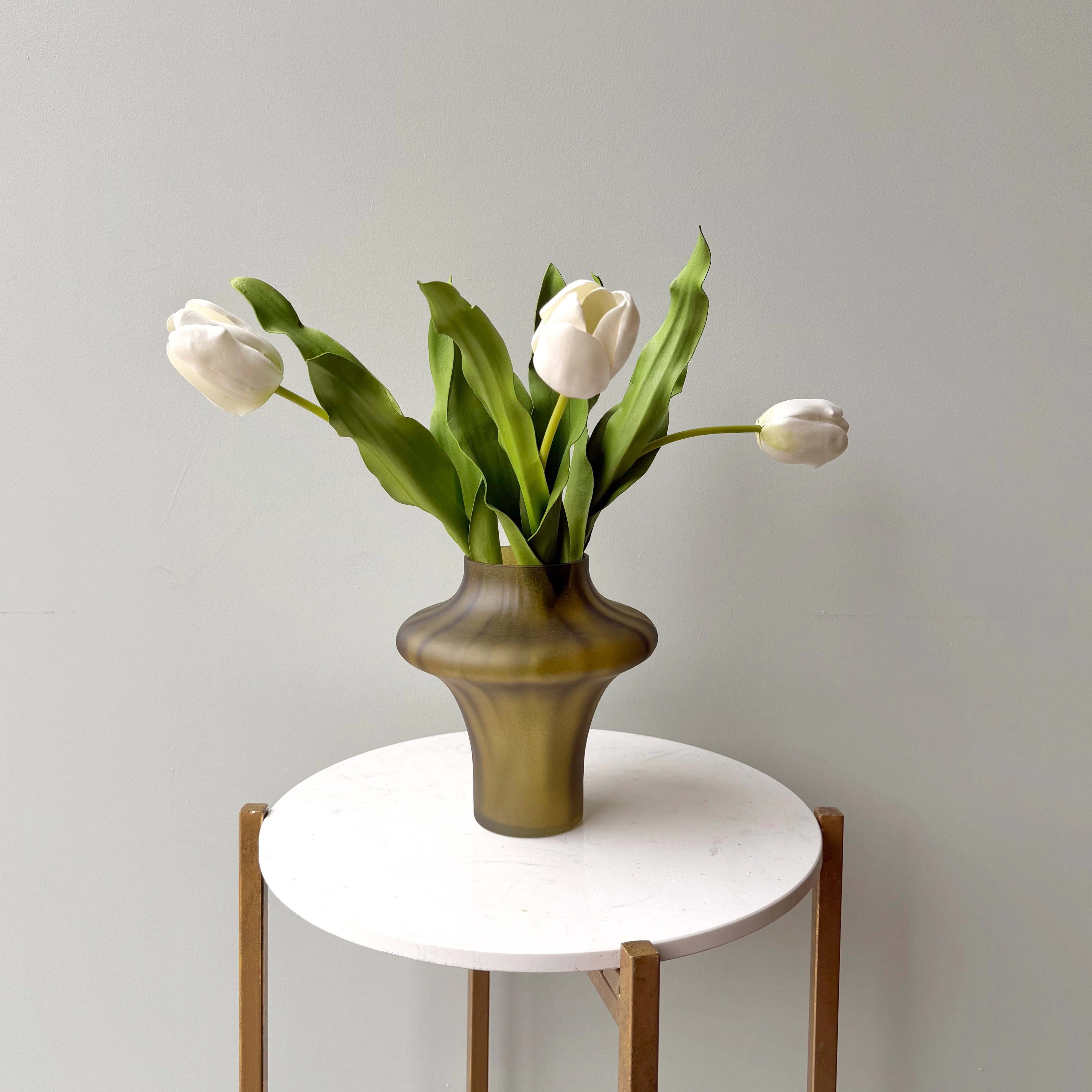 Smoky Olive Glass Sculptured Vase - Image 3