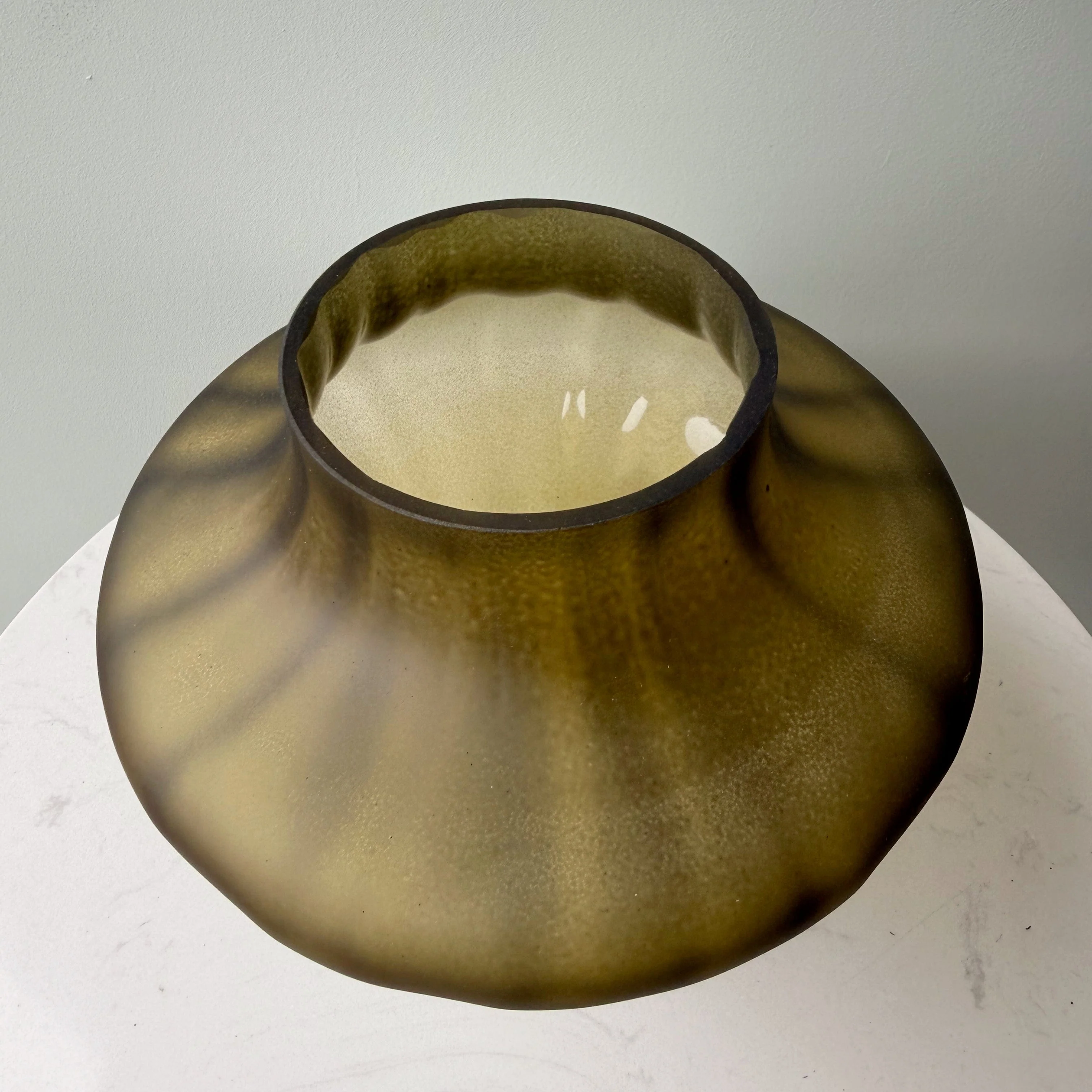 Smoky Olive Glass Sculptured Vase - Image 4
