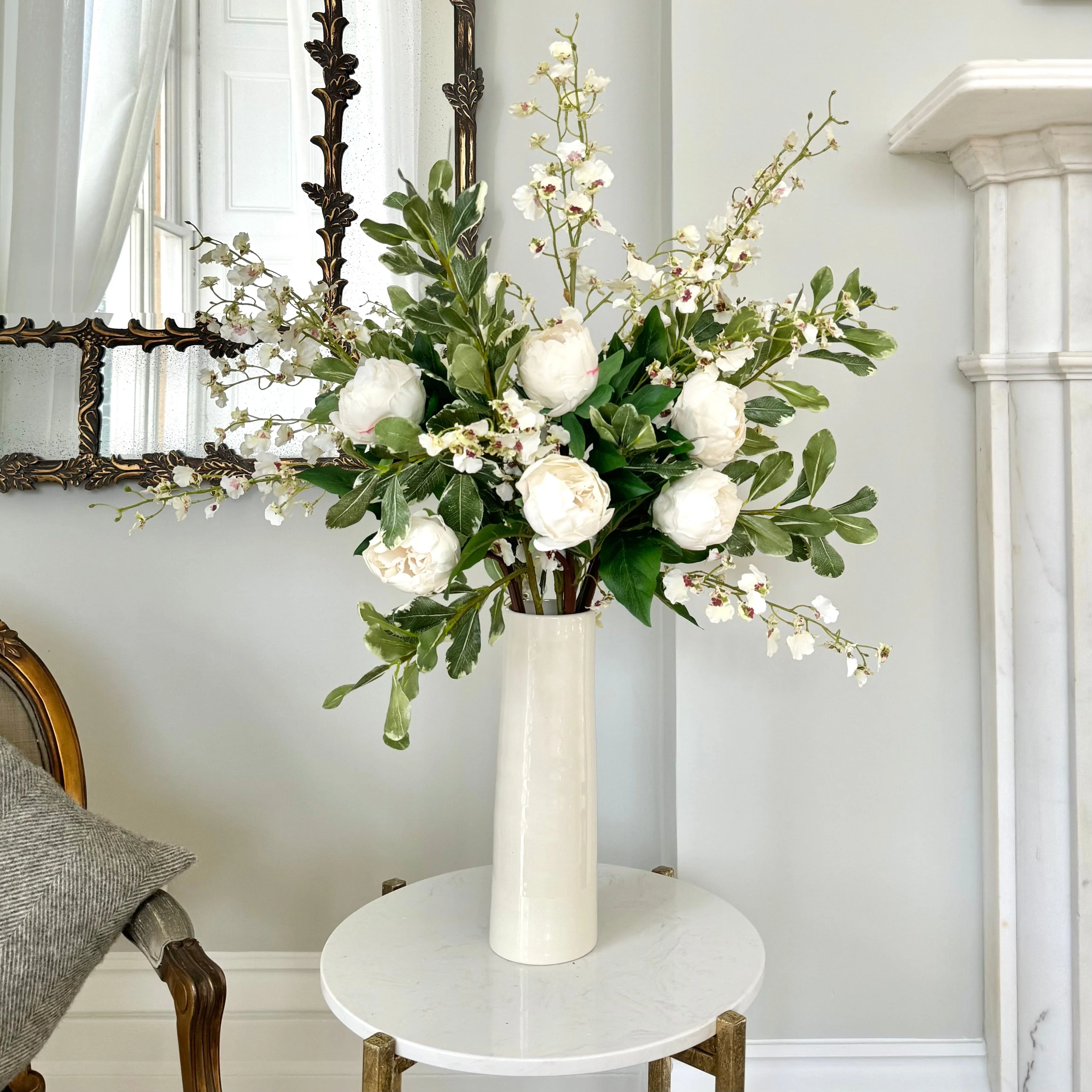 White Peony & Orchid Artificial Flower Arrangement - Image 3