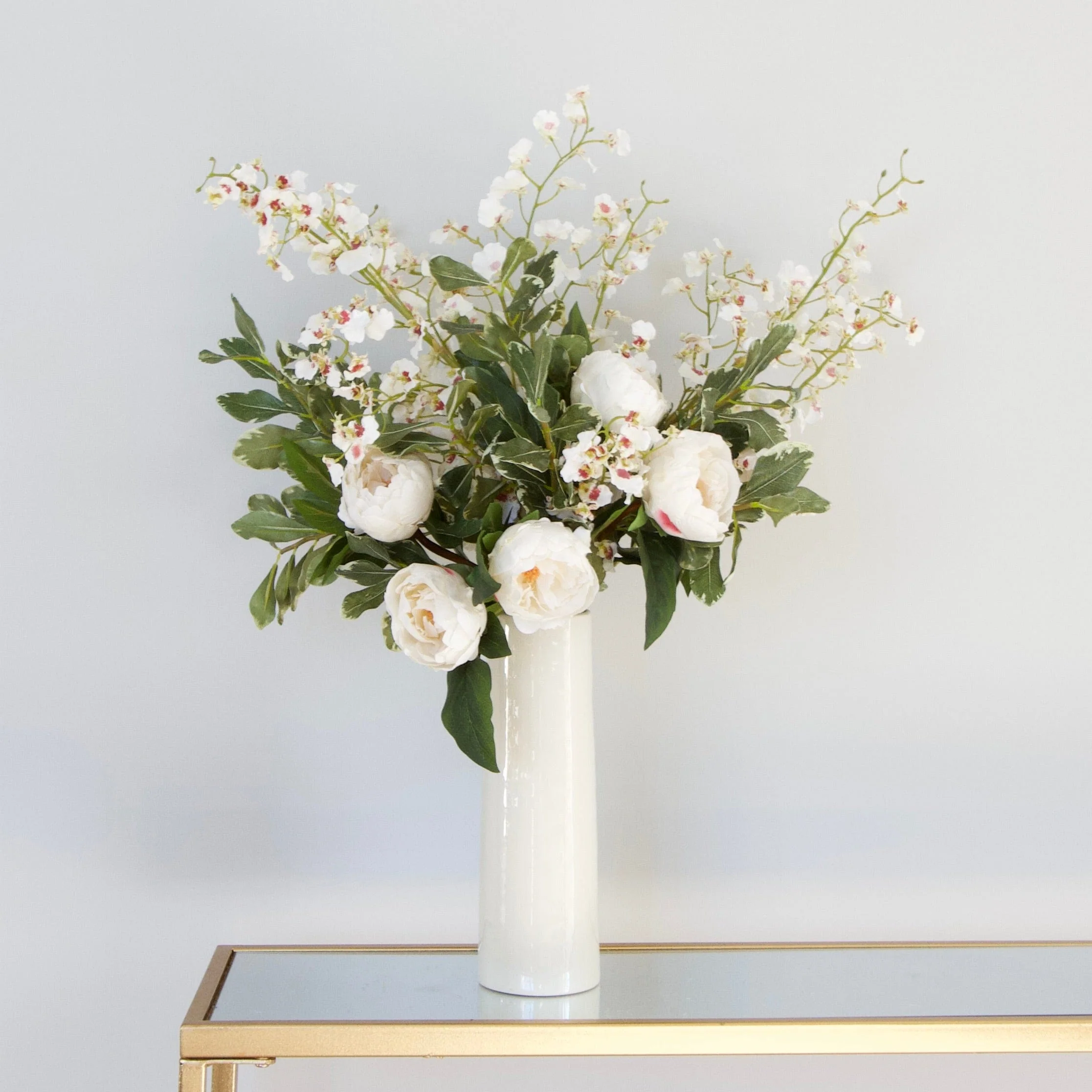 White Peony & Orchid Artificial Flower Arrangement - Image 4