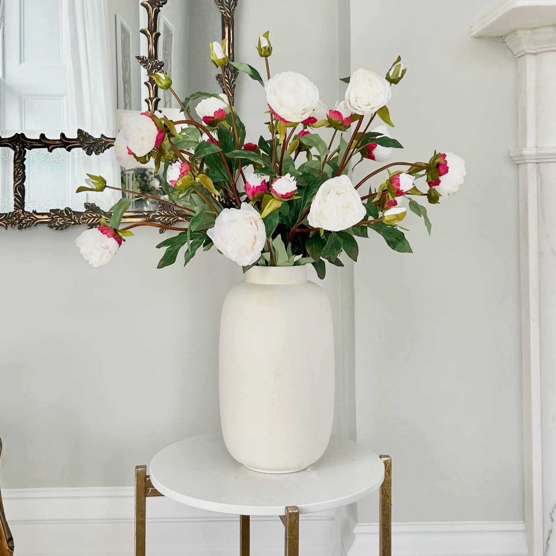 Artificial Tall White Peony Spray - Image 2