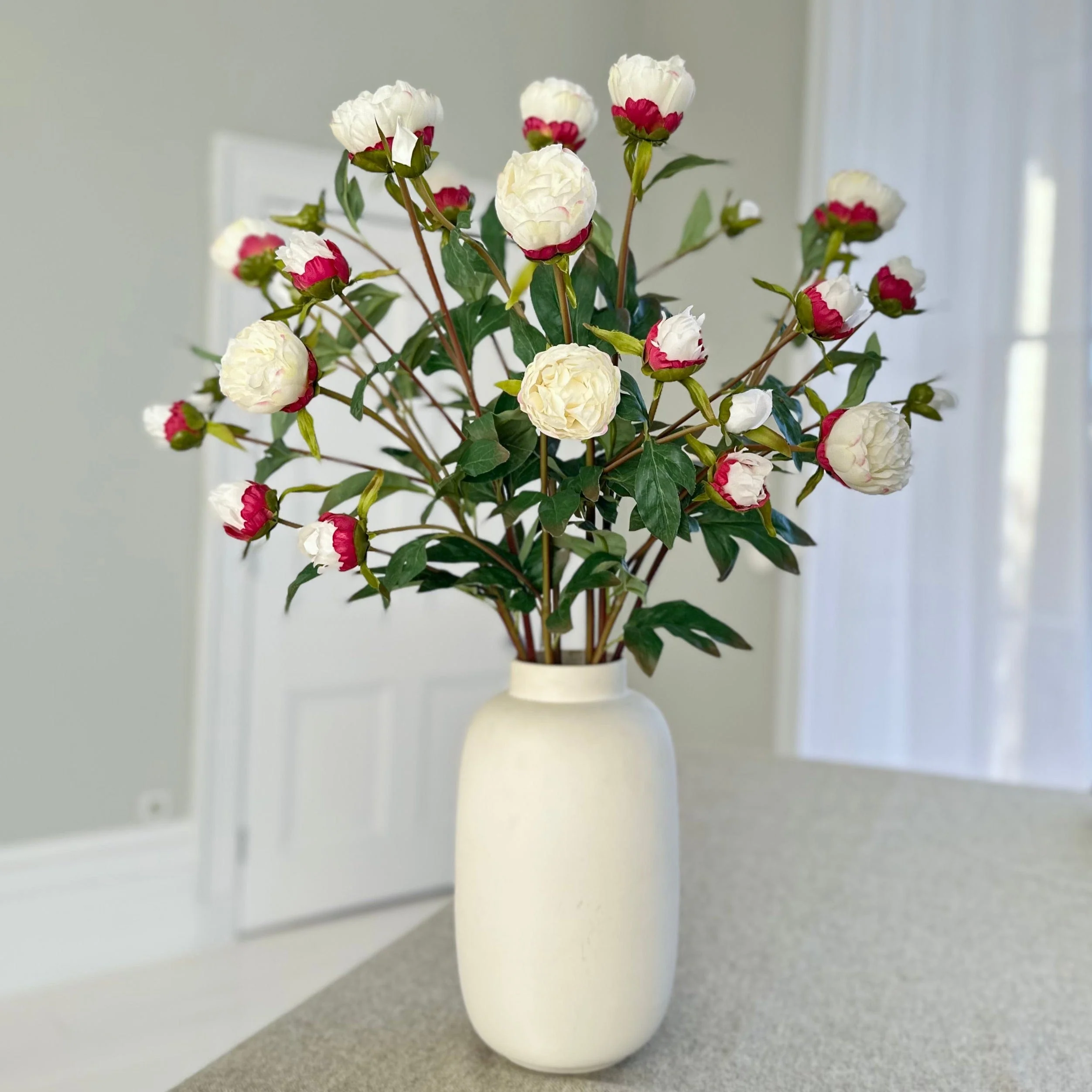 Artificial Tall White Peony Spray - Image 3