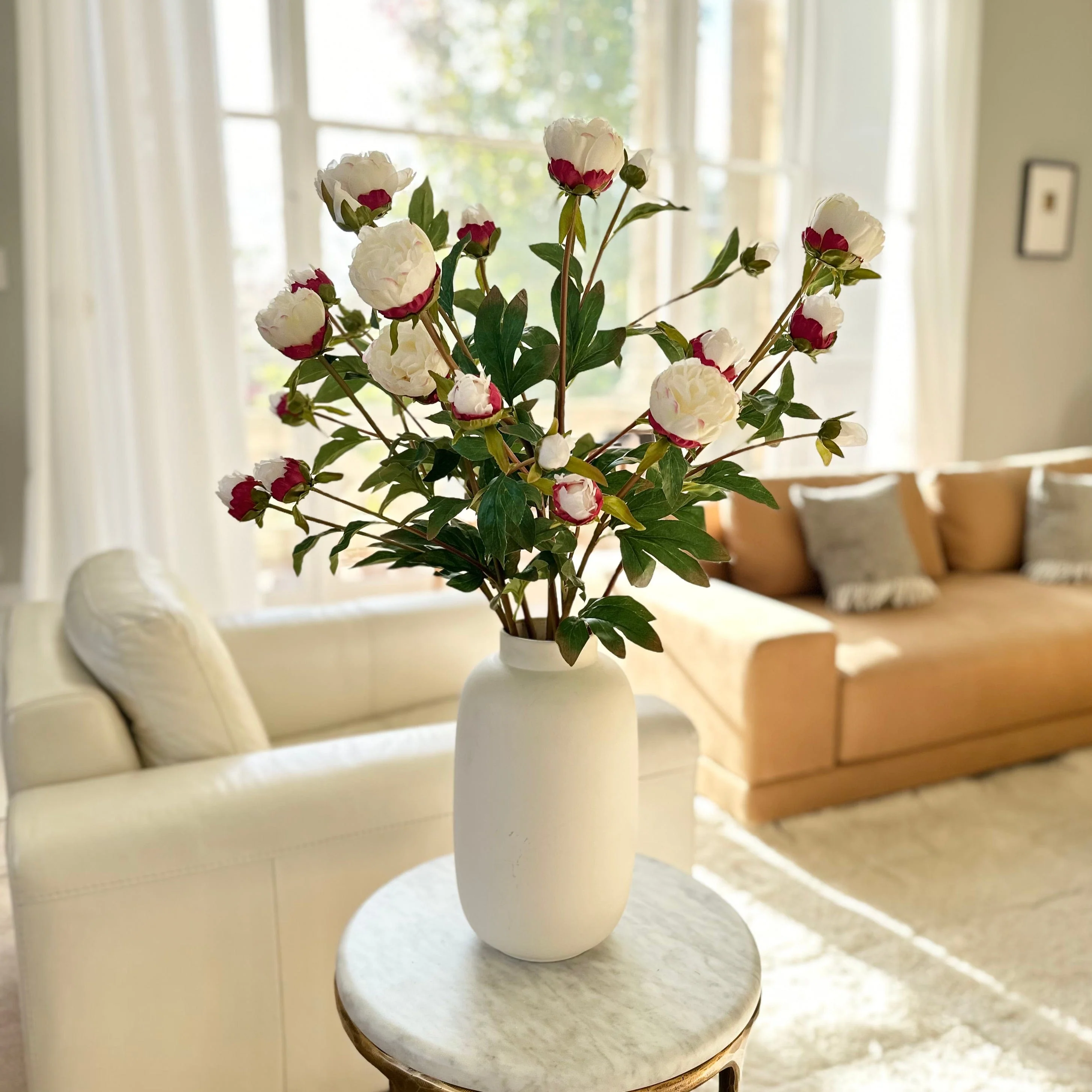 Artificial Tall White Peony Spray - Image 4